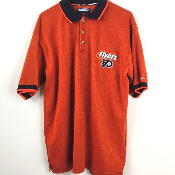 Vintage The Coolest Game Philadelphia Flyers Striped SS Polo Shirt Large - Picture 1 of 9